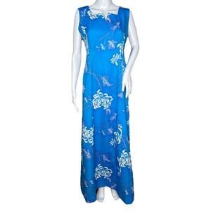 Liberty House Dress Womens 8 Blue Hawaiian Maxi Tropical Island Vacation Vintage